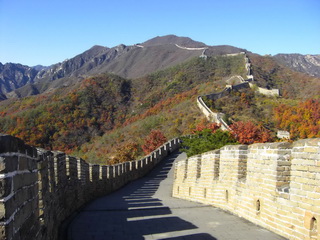 The Great Wall of Mutianyu winds in the great mountains.