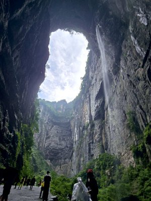 Waterfall in the cave of Wulong Karst GEO park